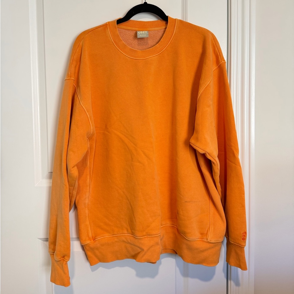 Aritzia TNA Cozy Fleece Boyfriend Vibrant Orange Crewneck Sweater